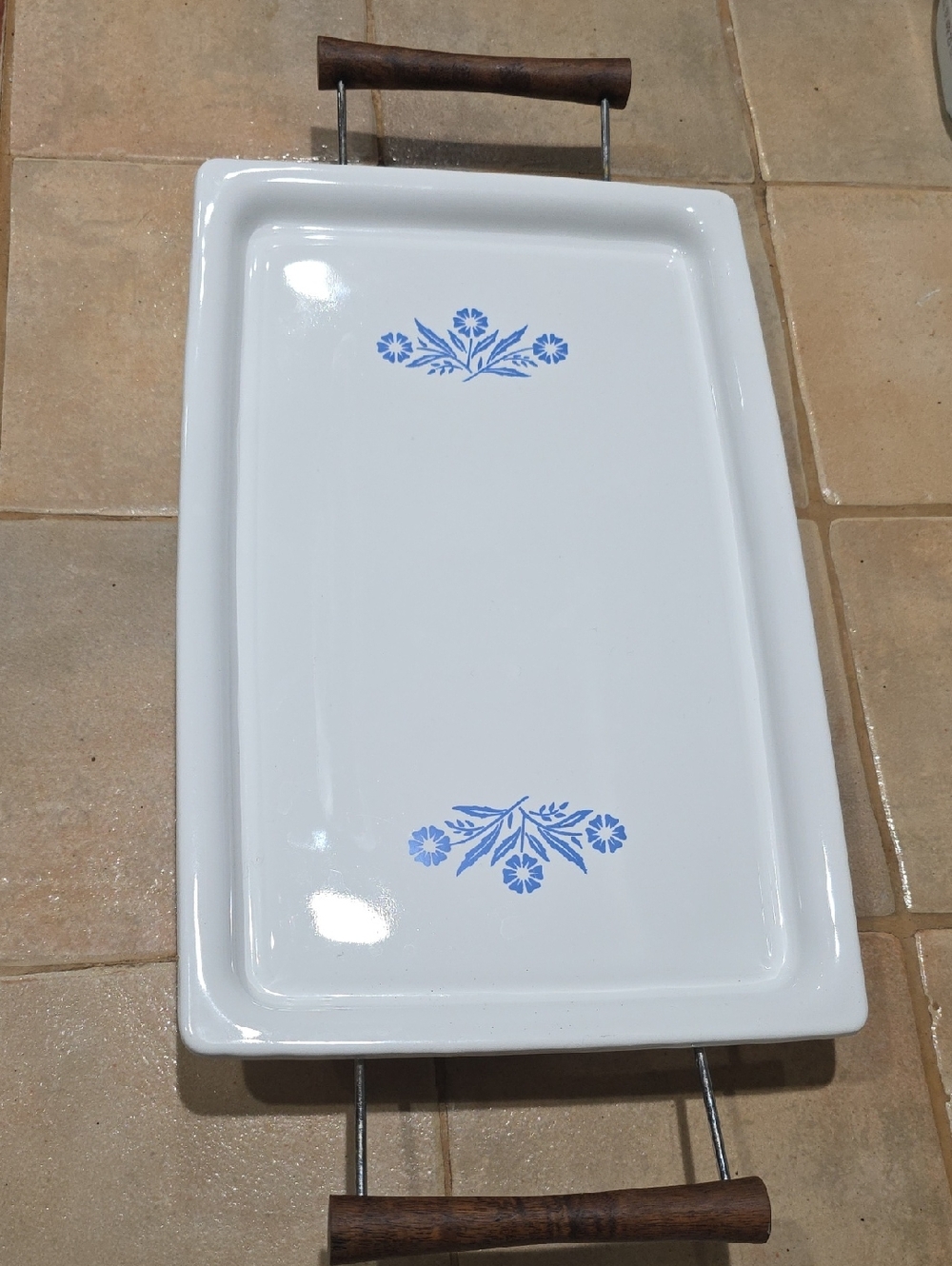 Vintage Corningware BLUE CORNFLOWER BAKE BROIL SERVING TRAY P-35-B With Cradle